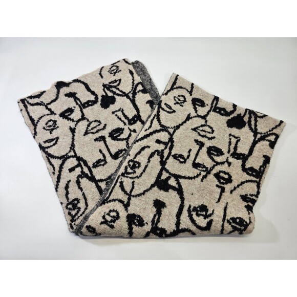 InWear‎ TessaIw Scarf Alpaca & Wool RWS Faces Design Wrap Shawl 17"x86" SOFT EUC - Picture 6 of 6